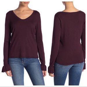 14th&Union Burgundy Scoop Neck Ruffle Cuff Sweater XL NEW NWT